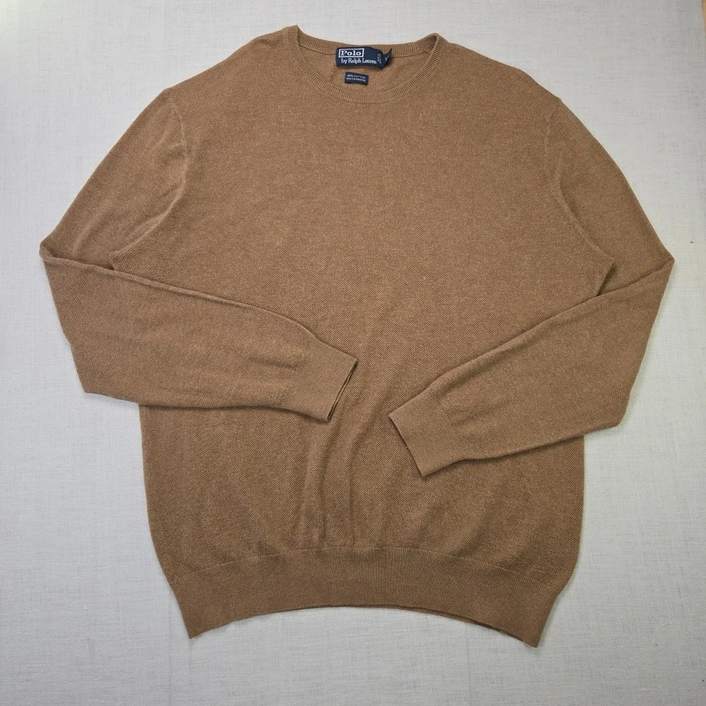 Polo Ralph Lauren Cashmere Blend Sweater XXL Men's Brown Tan Crewneck Soft Knit‎